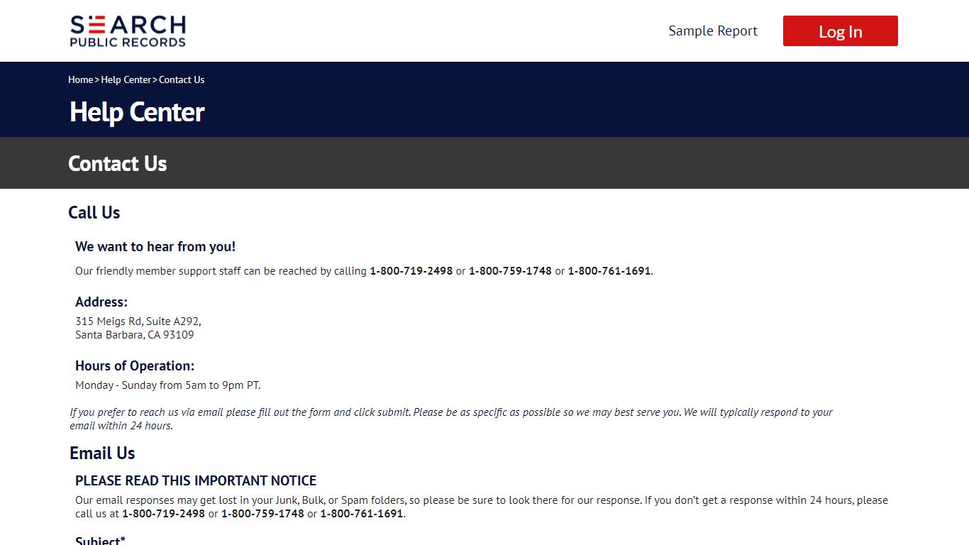 Contact Search Public Records Member Support